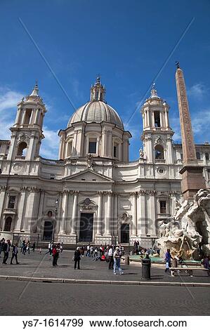 Stock Photo - Saint Agnese in Agone church and the Fountain of the four Rivers, Piazza Navona, Rome, Lazio, Italy, Europe. Fotosearch