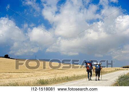 Stock Image - Saint Jacques Way, Road to Santiago pilgrims near Belorado, Burgos province, Castille-Leon, Spain. Fotosearch