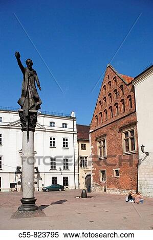 Stock Photography - Saint Maria Magdaleina Square, Colegium Iundicum, Piotr Skarga Statue, Cracow, Krakow, Poland. Fotosearch
