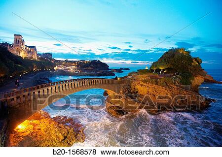 Stock Photo - Sainte Eugenie Church, Bridge, Basque Coast, Biarritz, Basque Country, Aquitaine, Pyrenees Atlantiques, France.. Fotosearch
