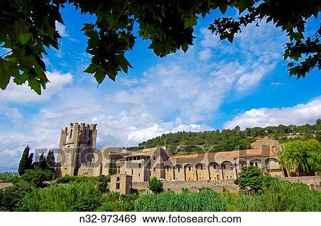 Sainte-Marie de Lagrasse abbey, Lagrasse. Aude, Languedoc-Roussillon, France View Large Photo Image Stock Photo - Sainte-Marie de Lagrasse abbey, Lagrasse. Aude, Languedoc-Roussillon, France. Fotosearch