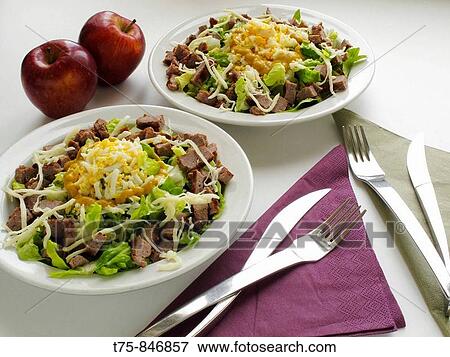 Salad with meat, cheese and boiled egg View Large Photo Image Stock Photo - Salad with meat, cheese and boiled egg. Fotosearch