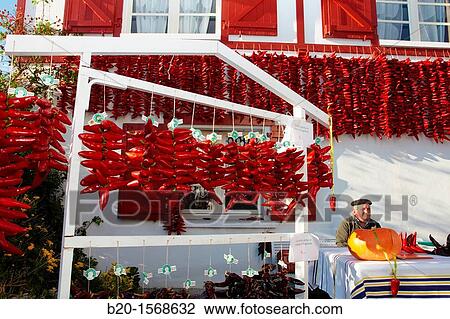 Sales of peppers, Espelette Pepper Festival, Espelette, Aquitaine, Basque Country, Pyrenees Atlantiques, 64, France. View Large Photo Image Stock Image - Sales of peppers, Espelette Pepper Festival, Espelette, Aquitaine, Basque Country, Pyrenees Atlantiques, 64, France.. Fotosearch