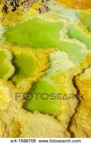 Stock Photograph - Salt Formations on Saltwater Lake, Dallol, Danakil Desert, Ethiopia, Africa. Fotosearch