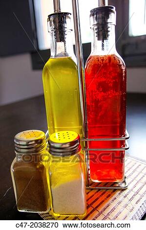 Salt, pepper, oil, vinegar View Large Photo Image Stock Image - Salt, pepper, oil, vinegar. Fotosearch
