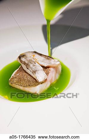 Salted fish with parsley sauce Ricard Camarena chef Valencia Comunidad Valenciana Spain. View Large Photo Image Stock Photography - Salted fish with parsley sauce Ricard Camarena chef Valencia Comunidad Valenciana Spain.. Fotosearch