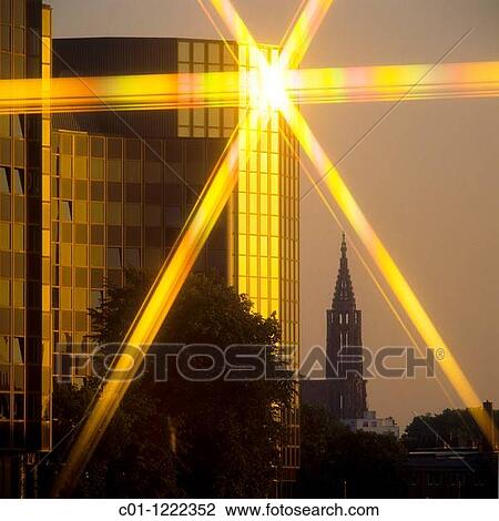 Salvador de Madariaga building European Parliament & cathedral at sunset Strasbourg Alsace France View Large Photo Image Stock Image - Salvador de Madariaga building European Parliament & cathedral at sunset Strasbourg Alsace France. Fotosearch