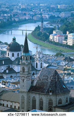 Salzach River and Franciscan Church seen from Hohensalzburg Fortress in Salzburg, Austria View Large Photo Image Stock Image - Salzach River and Franciscan Church seen from Hohensalzburg Fortress in Salzburg, Austria. Fotosearch
