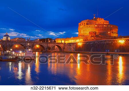 San Angelo Bridge, Castel sant Angelo, Tiber River, Sant Angelo Castel at Dusk, Mausoleum of Hadrian, Rome, Lazio, Italy. View Large Photo Image Stock Image - San Angelo Bridge, Castel sant Angelo, Tiber River, Sant Angelo Castel at Dusk, Mausoleum of Hadrian, Rome, Lazio, Italy.. Fotosearch