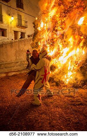 Stock Photo - San Antonio fire festivities, Zorita del Maestrazgo, Castellon province, Spain.. Fotosearch