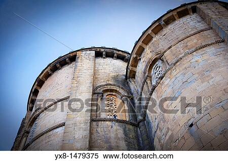 Stock Photography - San Esteban church apses view, Romanesque origin S IX, Sos del Rey Cat? lico, Cinco Villas region, Zaragoza, Aragon, Spain. Fotosearch