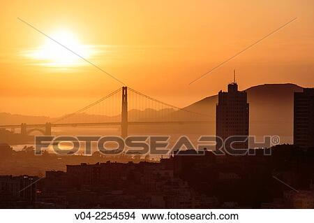 Picture - San Francisco skyline and Golden Gate Bridge at sunset, California, USA. Fotosearch