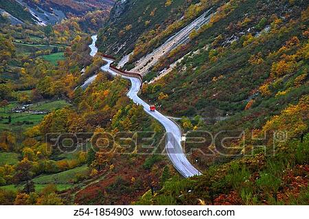 Stock Image - San Isidro road pass in Felechosa, Asturias, Spain. Fotosearch