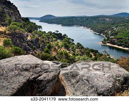 San Juan reservoir from the Almod??n hill in San Mart? in de Valdeiglesias. Madrid. Spain. View Large Photo Image Stock Photo - San Juan reservoir from the Almod??n hill in San Mart? in de Valdeiglesias. Madrid. Spain.. Fotosearch