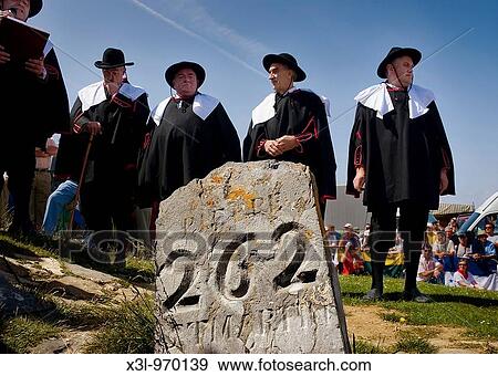 Stock Photo - San Martin stone Tributo de las tres vacas festival Navarra Spain. Fotosearch