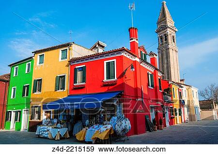 San Martino church, Street and colorful houses on island Burano. Venice, Veneto region, Italy, Europe. View Large Photo Image Stock Photo - San Martino church, Street and colorful houses on island Burano. Venice, Veneto region, Italy, Europe.. Fotosearch