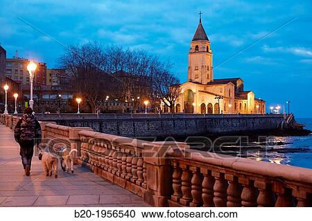 San Pedro Church, San Lorenzo beach, Gij? n, Asturias, Spain. View Large Photo Image Stock Image - San Pedro Church, San Lorenzo beach, Gij? n, Asturias, Spain.. Fotosearch
