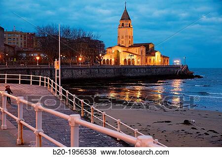 San Pedro Church, San Lorenzo beach, Gij? n, Asturias, Spain. View Large Photo Image Stock Photo - San Pedro Church, San Lorenzo beach, Gij? n, Asturias, Spain.. Fotosearch