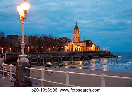 San Pedro Church, San Lorenzo beach, Gij? n, Asturias, Spain. View Large Photo Image Stock Photograph - San Pedro Church, San Lorenzo beach, Gij? n, Asturias, Spain.. Fotosearch