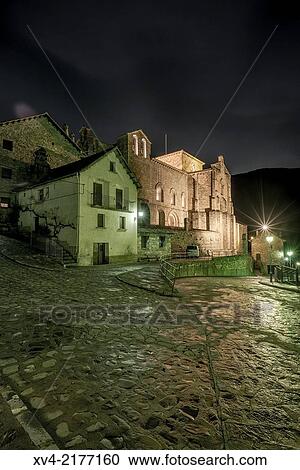San Pedro de Siresa small village by night. Hecho Valley, Huesca Pyrenees, Arag? n, Spain. View Large Photo Image Stock Image - San Pedro de Siresa small village by night. Hecho Valley, Huesca Pyrenees, Arag? n, Spain.. Fotosearch