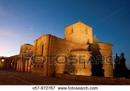 Stock Photo - San Vicente church, night view.? vila, Castilla Leon, Spain.. Fotosearch