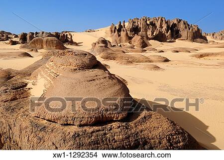 Picture - sandstone rock formation at Tin Akachaker, Tassili du Hoggar, Wilaya Tamanrasset, Algeria, Sahara desert, North Africa. Fotosearch