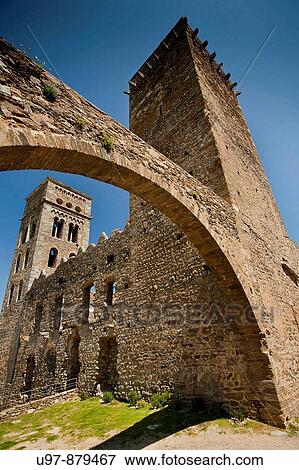 Sant Pere de Rodes Romanic Monastery, Port de la Selva, Emporda, Cap de Creus, Girona Province, Catalonia, Spain View Large Photo Image Stock Photo - Sant Pere de Rodes Romanic Monastery, Port de la Selva, Emporda, Cap de Creus, Girona Province, Catalonia, Spain. Fotosearch