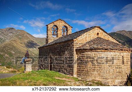 Stock Image - Sant Quir? hermitage. Romanesque chapel. Durro. Bo? valley. Lleida province. Catalonia. Spain.. Fotosearch