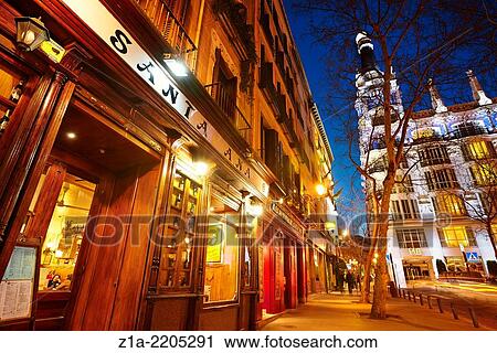 Santa Ana tapas bars and restaurants by night. Madrid. Spain. View Large Photo Image Stock Image - Santa Ana tapas bars and restaurants by night. Madrid. Spain.. Fotosearch