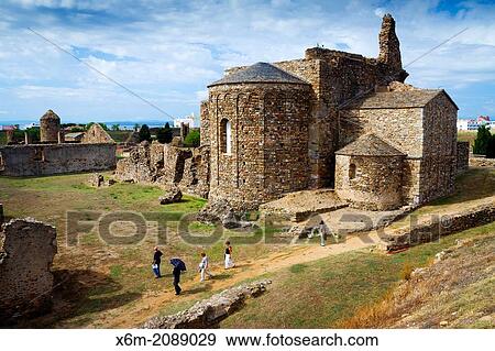 Stock Photo - Santa Maria de Roses benedictine monastery. Citadel. Roses. Costa Brava, Gerona. Catalonia, Spain, Europe.. Fotosearch