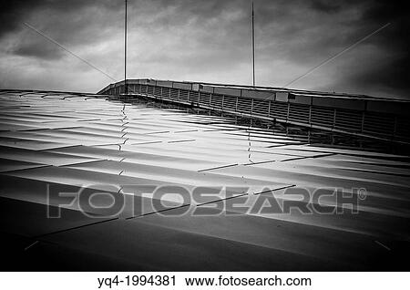 Stock Image - Santander Sports Palace. black and white view of the rooftop.. Fotosearch