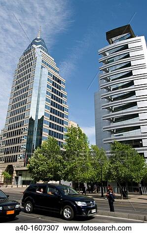 Santiago de Chile city. District of Las Condes. Contemporary architecture in the Apoquindo avenue. Cruz Blanca tower. View Large Photo Image Stock Photo - Santiago de Chile city. District of Las Condes. Contemporary architecture in the Apoquindo avenue. Cruz Blanca tower.. Fotosearch