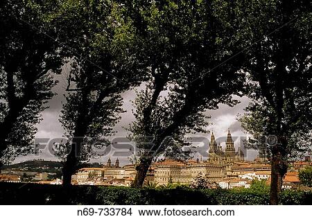 Santiago de Compostela, view from Parque de la Alameda. La Corua province, Galicia, Spain View Large Photo Image Picture - Santiago de Compostela, view from Parque de la Alameda. La Corua province, Galicia, Spain. Fotosearch