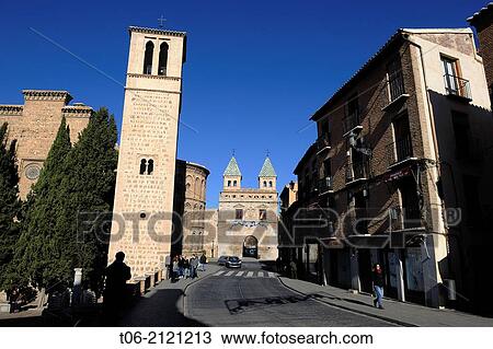Santiago del Arrabal Church (13th century) and Puerta Nueva Bisagra Gate in Calle Real de Arrabal, Toledo, Castilla de la Mancha, Spain. View Large Photo Image Stock Image - Santiago del Arrabal Church (13th century) and Puerta Nueva Bisagra Gate in Calle Real de Arrabal, Toledo, Castilla de la Mancha, Spain.. Fotosearch