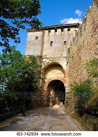 Santiago town gate in the city walls, Segovia. Castilla-Leon, Spain View Large Photo Image Picture - Santiago town gate in the city walls, Segovia. Castilla-Leon, Spain. Fotosearch