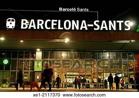 Sants railway station at night, Barcelona, Catalonia, Spain View Large Photo Image Stock Image - Sants railway station at night, Barcelona, Catalonia, Spain. Fotosearch