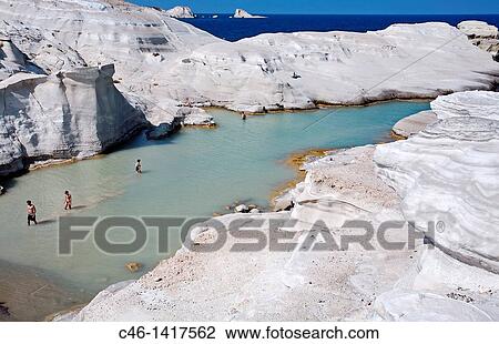 Stock Image - Sarakiniko beach, Milos, Cyclades Islands Greece. Fotosearch