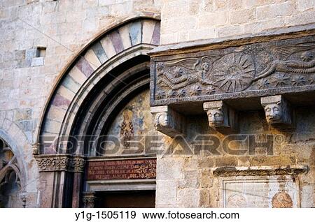 Sarcophagus and polychrome tympanum of the South gate, detail of the Collegiate church of Sant Feliu, Girona, Catalonia, Spain View Large Photo Image Stock Photo - Sarcophagus and polychrome tympanum of the South gate, detail of the Collegiate church of Sant Feliu, Girona, Catalonia, Spain. Fotosearch