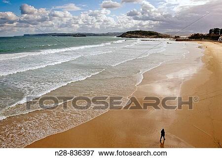 Stock Photo - Sardinero beach and Bay of Biscay, Santander, Cantabria, Spain. Fotosearch
