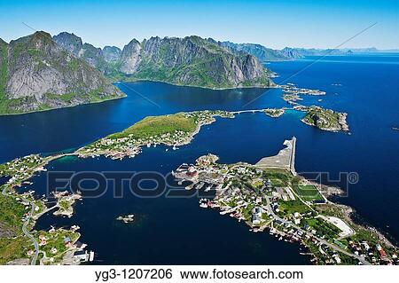 Scenic summer view from Reinebringen peak of Reine and Lofoten islands, Norway View Large Photo Image Stock Photograph - Scenic summer view from Reinebringen peak of Reine and Lofoten islands, Norway. Fotosearch