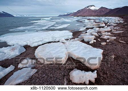 Stock Image - Scenic views of Woodfjord on the northern side of Spitsbergen in the Svalbard Archipelago of Norway. Fotosearch
