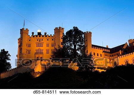 Schloss Hohenschwangau castle in the evening, Schwangau, Deutsche Alpenstrasse, Bavaria, Germany View Large Photo Image Stock Image - Schloss Hohenschwangau castle in the evening, Schwangau, Deutsche Alpenstrasse, Bavaria, Germany. Fotosearch