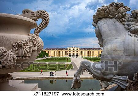 Schonbrunn Palace and gardens from Neptune fountain, Vienna, Austria, Europe View Large Photo Image Stock Photo - Schonbrunn Palace and gardens from Neptune fountain, Vienna, Austria, Europe. Fotosearch