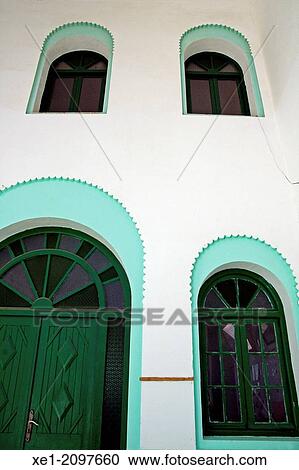 Stock Image - School, windows, Assilah, Morocco. Fotosearch