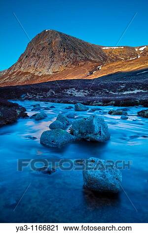 Stock Image - Scotland, Scottish Highlands, Cairngorms National Park The Devil's Point and the River Dee, on the south side of the Lairig Ghru. Fotosearch