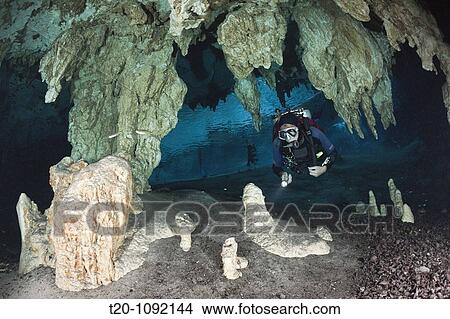 Scuba diver at Dos Ojos Cenote, Playa del Carmen, Yucatan Peninsula, Mexico View Large Photo Image Picture - Scuba diver at Dos Ojos Cenote, Playa del Carmen, Yucatan Peninsula, Mexico. Fotosearch
