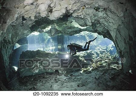Scuba Diver in Gran Cenote, Tulum, Yucatan Peninsula, Mexico View Large Photo Image Stock Photography - Scuba Diver in Gran Cenote, Tulum, Yucatan Peninsula, Mexico. Fotosearch