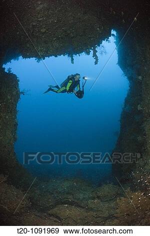 Scuba Diver in Grotto, Raja Ampat, West Papua, Indonesia View Large Photo Image Stock Photo - Scuba Diver in Grotto, Raja Ampat, West Papua, Indonesia. Fotosearch
