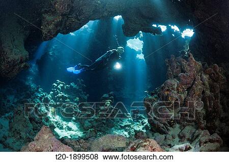 Scuba Diver inside Cave, Cave Reef, Red Sea, Egypt View Large Photo Image Stock Photo - Scuba Diver inside Cave, Cave Reef, Red Sea, Egypt. Fotosearch