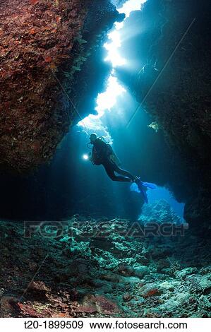 Scuba Diver inside Cave, Cave Reef, Red Sea, Egypt View Large Photo Image Stock Photo - Scuba Diver inside Cave, Cave Reef, Red Sea, Egypt. Fotosearch